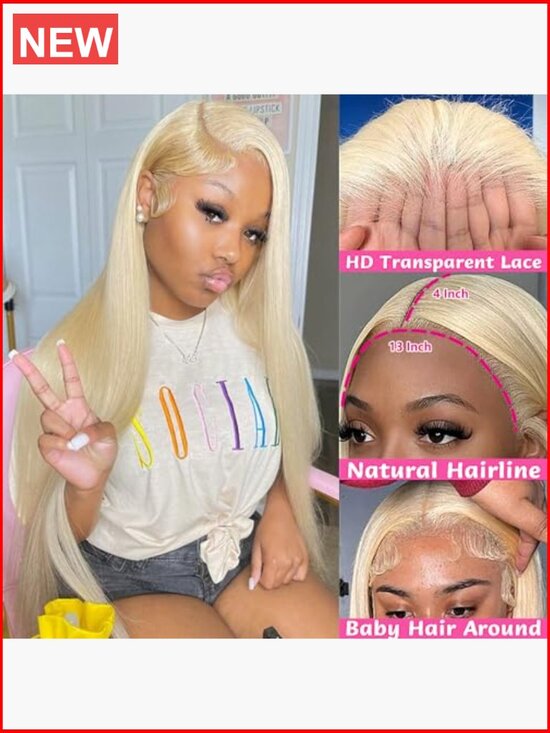 26 Inch 613 Lace Front Wig Human Hair 13X4 Straight HD Transparent Lace Frontal main image 6